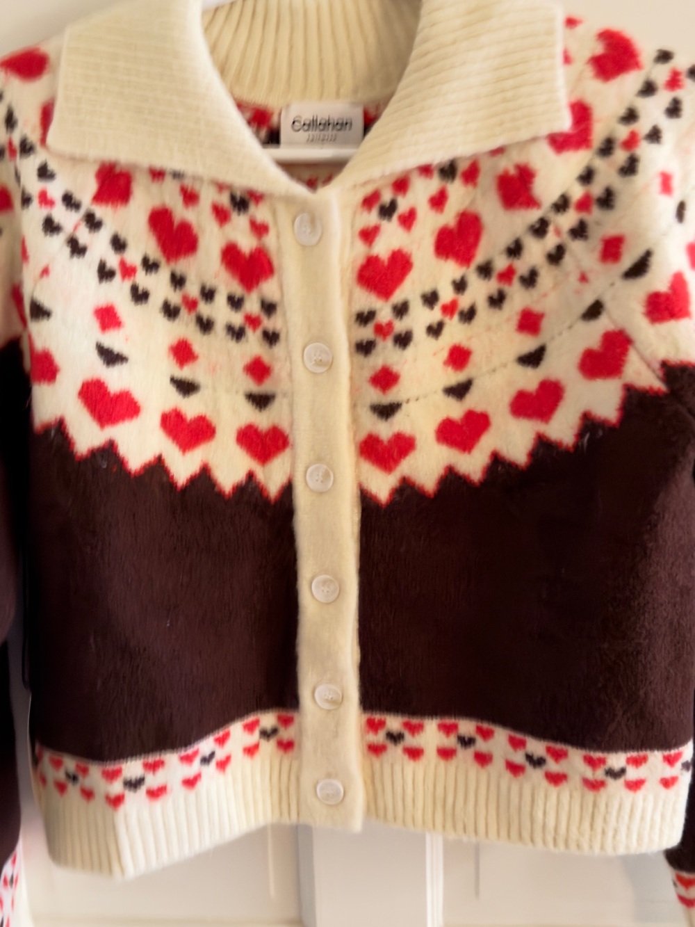 Callahan Cream, Red & Brown Heart-Print Button Cardigan - Picture 2 of 6